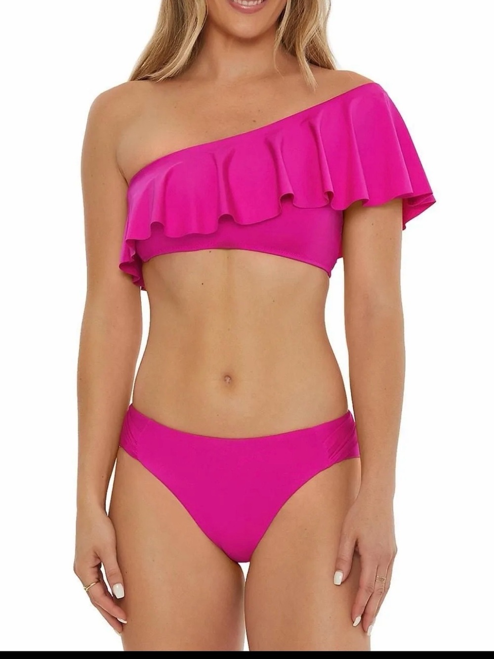 Trina Turk Swim Monaco Solid One Shoulder Ruffle Top and Hipster Bikini Bottoms